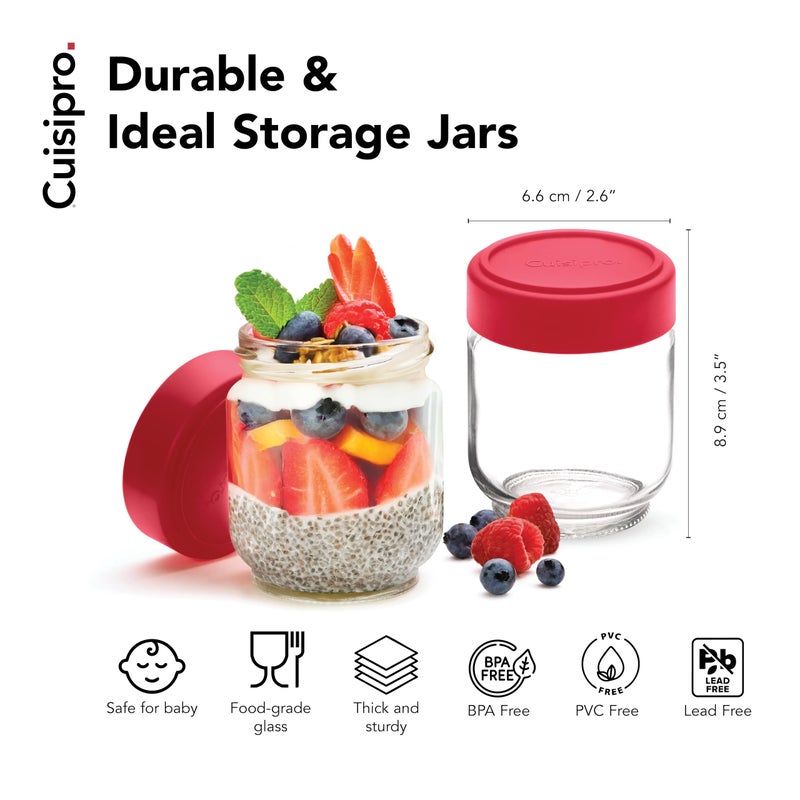 Cuisipro Jars with Lids, 6 Oz Glass Jars with Airtight Lid Wide Mouth, 4 Pack, Canning Jars for Liquid, Glass Container for Yogurt, Spice, Red - Image 5